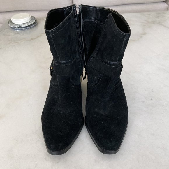 Michael Kors Goldie black suede western ankle boot / bootie, gold hardware - Picture 5 of 8